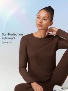 GLOWMODE Áo thun dài tay năng động Tee Time Essential Hip Length Daily Casual có thể giặt bằng máy - Cảm hứng quế - Xem 7