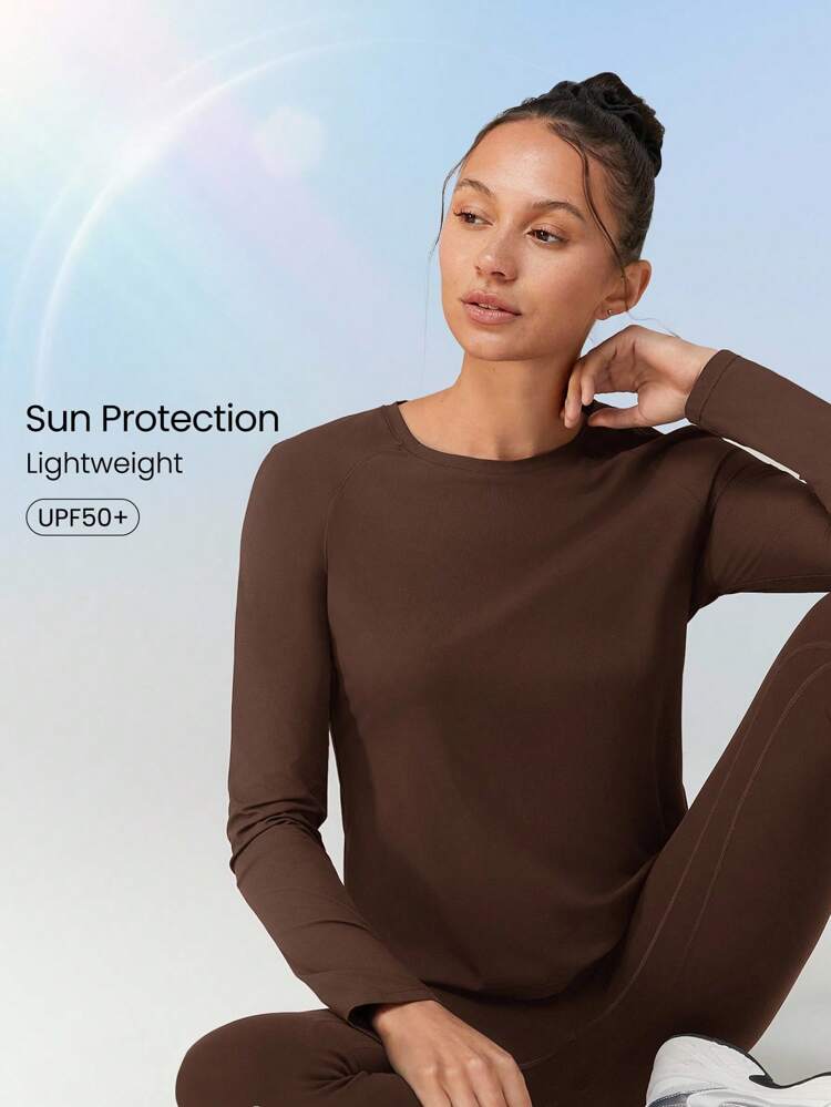 Tee Time Essential Hip Length Long-Sleeve Active Top Daily Casual Machine Washable