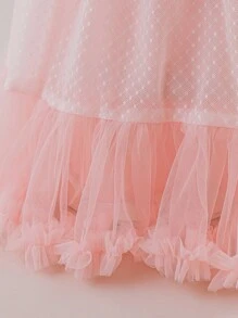 Glamorique Kids Girls' Princess Dress, Flower Girl Dress, Pink Mesh With Three-Dimensional Flowers, Loose Straps, Outdoor Clothing, Lace Dot Mesh, Wedding Guest Dress, Wedding Guest Dress, Children's Birthday Dress, Baby's Birthday Dress, Birthday Dress, Wedding Event Dress, Birthday Party Dress, Wedding Festival Dress, Lace, All-Season Dress - Pink - View 5