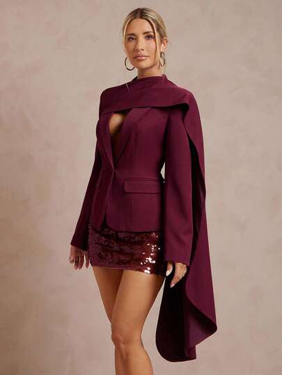 Lumalex 一件女式长袖深V领束腰垫肩西装外套