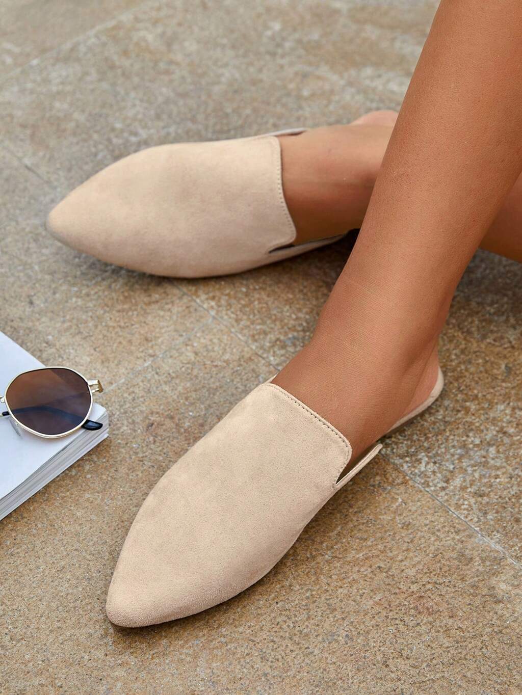 CUCCOO BIZCHIC Mules planas de punta para mujer, zapatos planos elegantes color albaricoque para vacaciones de verano, rebajas de verano, zapatos planos elegantes, básicos elegantes, negocios casuales, chic de negocios, Navidad, otoño, Año Nuevo, días festivos