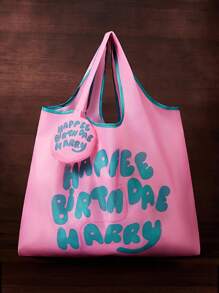 HARRY POTTER X SHEIN 1 pieza Bolsa de compra plegable de poliéster con estampado de pastel, bolso de mano con bolsillo extraíble en cadena, moda, adecuado para pasteles como el pastel de Hagrid, pastel de cumpleaños