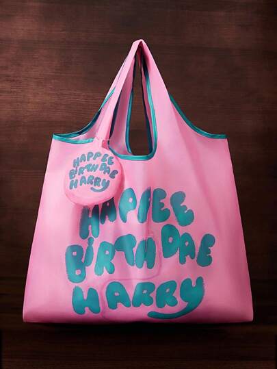 HARRY POTTER X SHEIN 1 pezzo Borsa da shopping pieghevole in poliestere con stampa a motivo torta, borsa a tracolla con pochette staccabile su catena, alla moda, adatta per torta di Hagrid, torta di compleanno, colore rosa