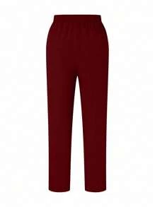 TaskEZ Plus Size Solid Color Short Sleeve Scrubs Set With Long Pants For /Nursing Uniforms - Burgundy - View 4