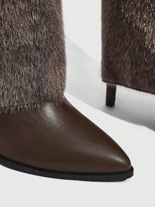 CUCCOO SZL Botas altas y estrechas de tacón alto con puntera puntiaguda, botas sexy tipo "chica mala" para mujeres - Caqui - Ver 10