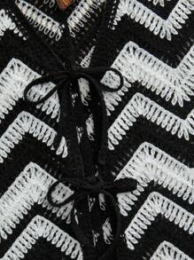 Travachic Black & White Striped Print Knotted V-Neck Casual Knit Vest,Casual & Fashion,Fall Women Clothes,Autumn Clothes,Fall Outfits Women,Minimalist, Old Money, Simple, Women's Tie Front Belt Knitwear Sweater Vest, Can Be Worn Over A T-Shirt - Black and White - View 5