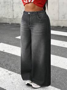 SHEIN Tall CURVE 大码夏季秋季女装秋季2000年代风格乡村音乐会老货币街头服饰斯德哥尔摩风格商务休闲女装工作女性外出机场女士垃圾摇滚宽腿牛仔裤宽松牛仔裤女士飘逸裤黑色牛仔裤