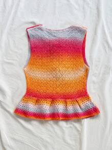 Soleia Women's Pink And Orange Ombre Tie Front Sleeveless Cardigan,Summer Boho Vacation Cute Knit Top,Fairycore Sweaters Casual Airport Back To School - Multicolor - View 2