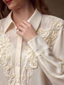 MOTF PREMIUM APPLIQUES BUTTON UP SHIRT - Apricot - View 1