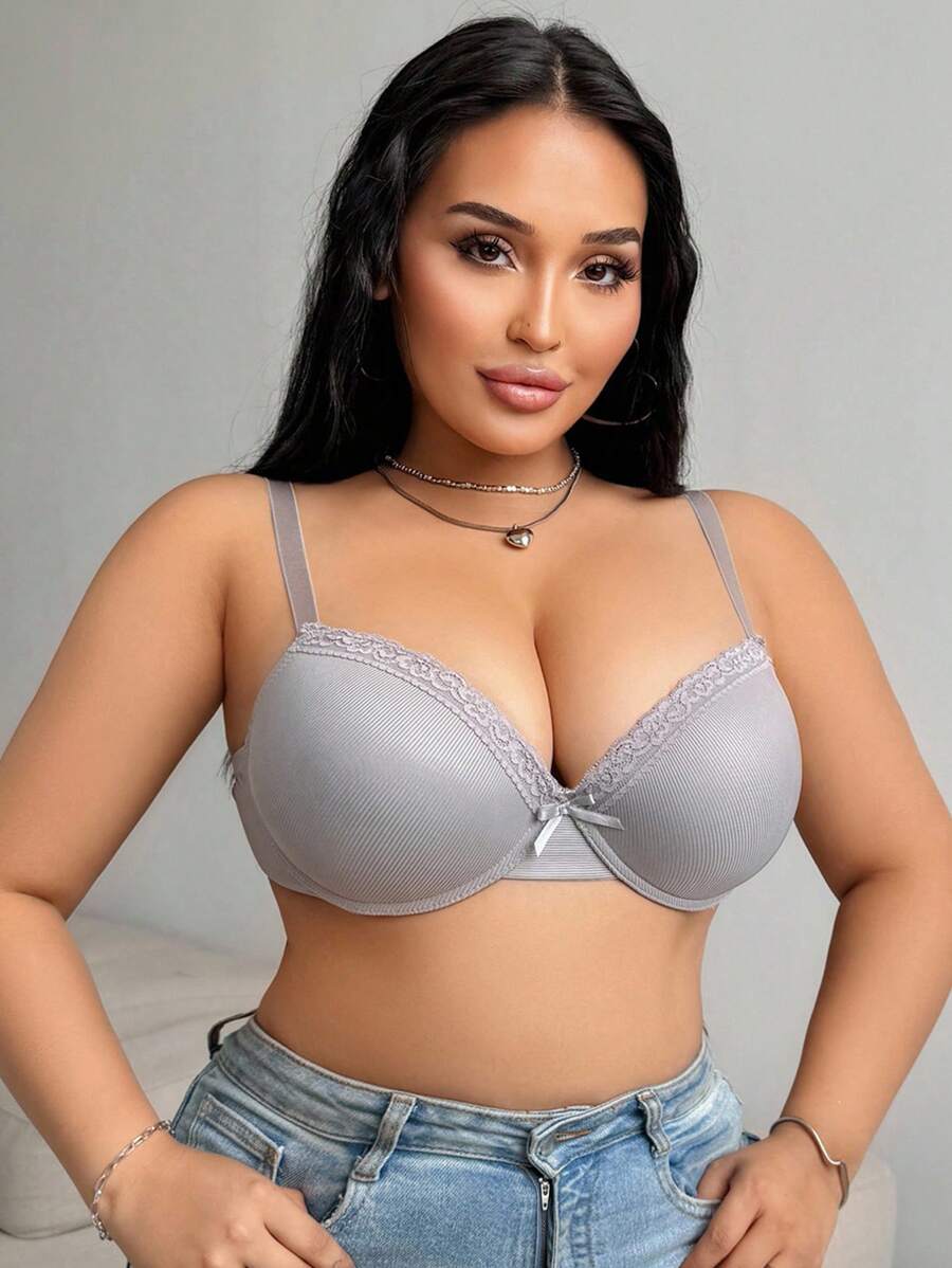 SHEIN 1 Stück Unterstützender und Push-up BH Große Größen für Damen, einfacher lässiger Bügel-BH - Grau - Übersicht 1