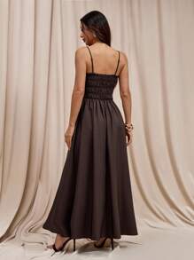 SHEIN PETITE Váy không dây màu nâu, lãng mạn và thanh lịch cho kỳ nghỉ mùa thu đông - Cà phê nâu - Xem 2