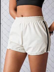 Streetz SHEIN Sport شورتات رياضية عادية بسحاب كتلة اللون - بيج - مشاهدة 3