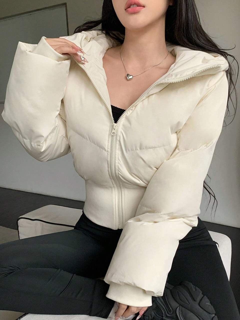 Women's Solid Color Cinched Waist Hooded Jacket, Casual & Versatile For Winter Women Coats