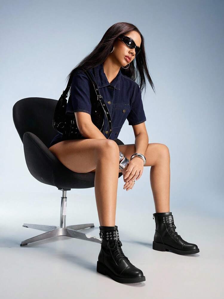 CUCCOO GRLICON ウィメンズアンクルブーツ、Y2Kスタイル、パンクスタイル、バイカースタイル、クールガールスタイル、ハロウィン、クリスマス、パーティーに適しています