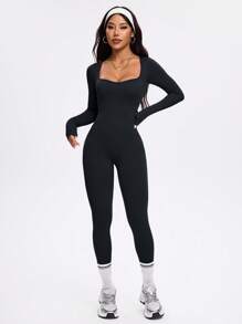 Easithlete Salopă de yoga cu mânecă lungă fără cusături/Dungi verticale texturate/Design cu decolteu arcuit/Modelare a taliei înalte/Fitness Yoga/Alergare/Modă versatilă