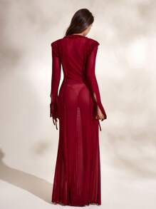 Glamance Women's Burgundy Red Ruffle Trim Front Tie Sexy Dress Y2K 2000s Back To School Fall And Winter Club Outfits Women Sexy Date Night Outfits Women - Burgundy - View 2