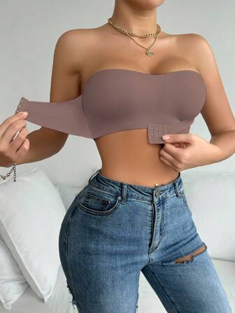 女士前开扣式加厚文胸，莲藕色