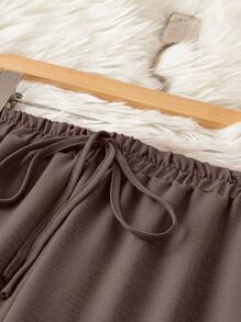 SHEIN Tall Joress Plus Size Women's Solid Color Wide Leg Loose Casual Pants With Waist Tie And Pockets Fall Cloth For Women - Brown - View 4
