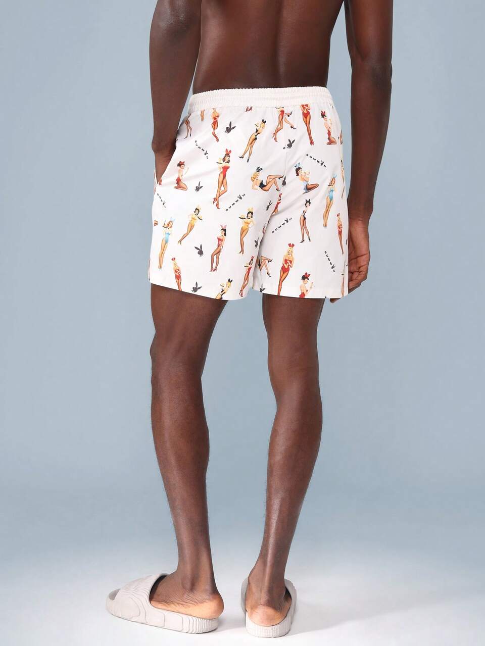 PLAYBOY X SUMWON Pin Up Retro Bunny Print Beach Board Shorts