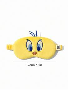 LOONEY TUNES X SHEIN 1 chiếc mặt nạ ngủ hình Tsuritama mắt to dễ thương, thêu thủ công, vải nhung mềm mại, thoải mái, chắn sáng tốt, cần thiết cho du lịch, ngủ trưa, ngủ đêm, kỳ nghỉ. - Màu vàng - Xem 3
