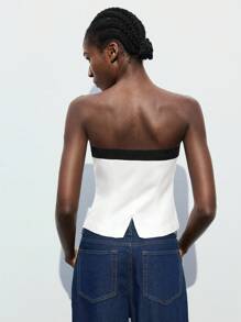 Maija Elegantes urbanes Damen Crop Tube Top in Schwarz & Weiß mit Sonnenblumen-Metallschnalle, geeignet für Frühling/Sommer Urlaub & Casual Wear, Geburtstagsfeiern, Sommer, 4. Juli Unabhängigkeitstag, Pride Monat, Party, trägerlos, Träger, Streetwear, Stockholm Stil, Herbst, Casual Business Casual - Schwarz und Weiss - Übersicht 3