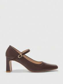 CUCCOO BIZCHIC Women's Casual Simple Solid Color Chunky Heel With Buckle Flat Shoes For Christmas Spring Shoes - Brown - View 2