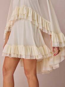 Enchnt Váy ngắn ren bèo màu trắng kem lãng mạn mùa thu/đông dành cho nữ, ngọt ngào và thanh lịch cho kỳ nghỉ, ngày lễ, ngày lễ, sinh nhật, tiệc tùng, lễ tốt nghiệp, khách dự tiệc cưới, công sở, đi chơi và phong cách Boho Chic, váy dạ hội, váy mùa thu cho nữ, quần áo mùa thu, trang phục mùa thu cho nữ, trở lại trường, váy thanh lịch cho tiệc tùng, - Màu be - Xem 2