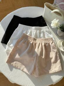 Comfortcana 3 件套多色秋季新品女士休闲斯德哥尔摩风格字母印花短裤夏季女士舒适柔软罗纹短裤，返校 - 彩色 - 查看 2