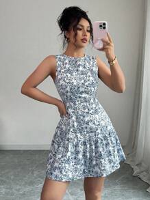 Selianne Váy ngắn thắt eo không tay in hoa thanh lịch phong cách Bohemian dành cho nữ, đan kiểu Pháp, thích hợp cho mùa tốt nghiệp, xuân/hè - Nhiều màu - Xem 5