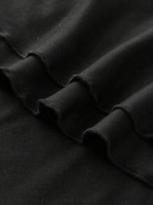 SHEIN Casual Prom Black Knit Sleeveless Dress For Teens, Asymmetric Ruffle Hem, Round Neck, Criss-Cross Back Design - Black - View 5