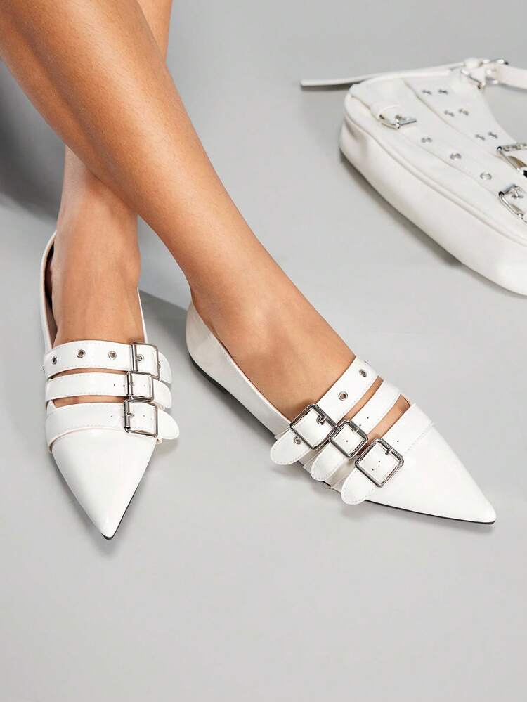 CUCCOO GRLICON Women's Fashion White Flat Soft Bottom Soft Leather Commuter Flats, Suitable For Party, Christmas, Halloween, Y2K Style