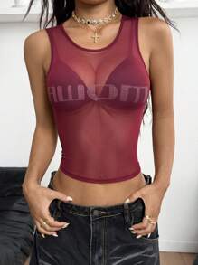 StreetHx Women's Lightweight Breathable Fitted Printed Casual Burgundy Tank Top, Summer - Red - View 6