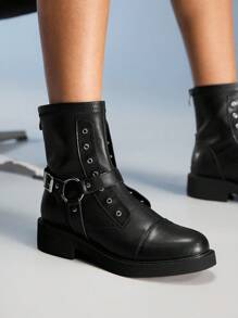 CUCCOO GRLICON Botines de mujer, estilo Y2K, punk, motero, chica cool, adecuados para Halloween, Navidad, fiestas - Negro - Ver 3