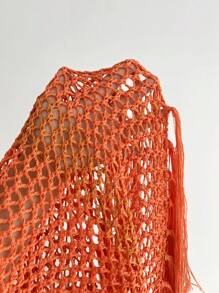 SHEIN Unity Áo len dệt kim khoét lỗ màu trơn thời trang thu đông cho nữ đi nghỉ mát có tua rua - trái cam - Xem 7