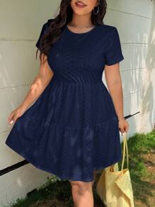 Solflare Vestido informal de talla grande de unicolor con la cintura definida para el verano - Azul Marino - Ver 4