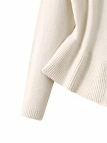 SHEIN LUNE Women's Solid Color Long Sleeve Casual Cardigan With Ruffle Hem Fall Winter Cloth For Women - White - View 4