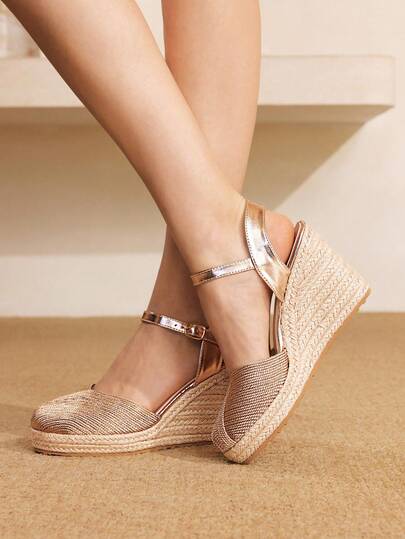 Styleloop 麻绳编织坡跟厚底凉鞋，系带轻便增高派对鞋，婚礼和休闲装波西米亚风女鞋