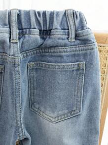 SHEIN Playful Pals Denimly 男童淺藍色牛仔褲，寬鬆版型鬆緊腰長褲，適合返校季、夏季、80年代風、職業日、學校與戶外玩耍 - 中等水洗藍 - 查看 6
