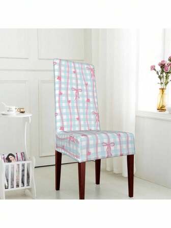 Sweetness 1 PIEZA Elegante Funda para silla a cuadros rosa y azul con lazos - Funda decorativa para silla bonita, anti-suciedad lavable, decoración del hogar, decoración de fiesta, perfecta para decoración del hogar y habitaciones, ajuste universal para el hogar