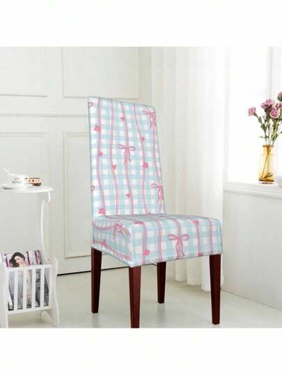 Sweetness 1PC Elegant Pink & Blue Gingham Chair Cover With Bows - Cute Chair Cover Decoration, Anti-Dirty Washable Chair Cover, Home Furnishings, Party Decoration,Perfect For Home Decor And Rooms, Universal Fit For Home And
