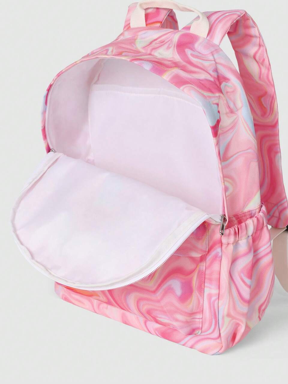 Marble Pattern School Backpack With Holographic Design