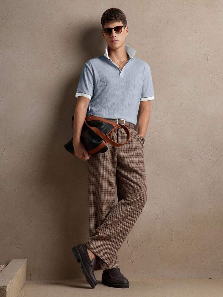 Polo manches courtes décontracté, coupe slim, texturé "Old Money" tricoté blanc, convient pour le port quotidien, les trajets, le printemps/l'été, les vacances, les fêtes, les mariages, les assortiments en couple, les cadeaux pour petits amis, les vêtements de plage