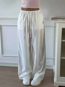 SHEIN EZwear Quần ống đứng dệt rộng rãi, mỏng cho nữ, vải nhẹ, thích hợp cho mùa xuân và mùa hè - Nhiều màu - Xem 9