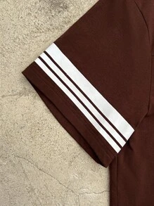 SHEIN Teen Boys' Brown Streetwear Short Sleeve T-Shirt,Summer Beach Back-To-School Text & Numeric Printed Crew Neck Versatile Casual Sports Tee For Daily - Brown - View 5