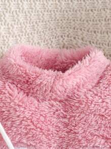 SHEIN Playful Pals 1pc Baby Girls Long Sleeve Fleece Romper, Heart Embroidery Fluffy Pink Jumpsuit With Crossbody Bag, Soft & Warm, Reinforced Crotch, Daily Casual Outfit For Winter