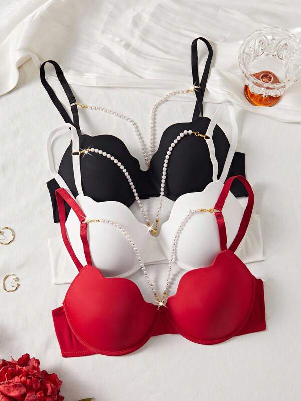 MidnightGlam 3 pièces/set Soutien-gorge rembourré et armature simple pour femmes, Lingerie sexy et élégante