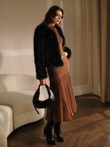 MOTF PREMIUM WOMEN'S ELEGANT FISH TAIL KNITTED SWEATER DRESS - Coffee Brown - View 7