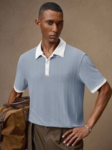 AKNOTIC Business Casual Áo thun polo tay ngắn in họa tiết "Old Money" dành cho nam, phù hợp mặc hàng ngày, đi làm, xuân/hè, nghỉ mát, tiệc tùng, đám cưới, cặp đôi, quà tặng bạn trai, đồ đi biển, quà tặng Ngày của Cha - Xanh và trắng - Xem 4