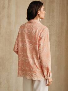 Anewsta 女式复古重工刺绣休闲衬衫，百搭春夏季、流浪汉装、沙滩装 - 橘色 - 查看 3