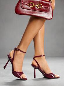 CUCCOO SZL Sandal stiletto bertali pergelangan kaki yang modis dan seksi dengan ujung persegi, cocok untuk bepergian, kencan, pesta, pernikahan, liburan, sepatu Natal, sepatu musim semi, sepatu prom, sepatu musim panas. - Burgundy - View 5